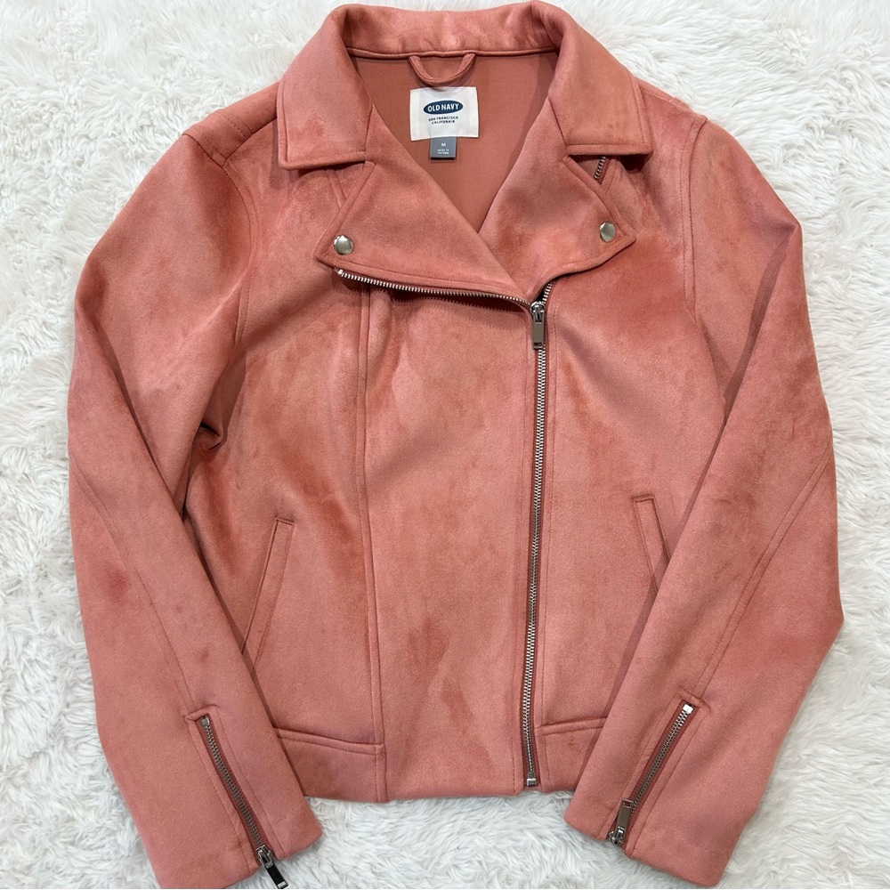 Old Navy Pink Faux Suede Moto Jacket Biker Medium